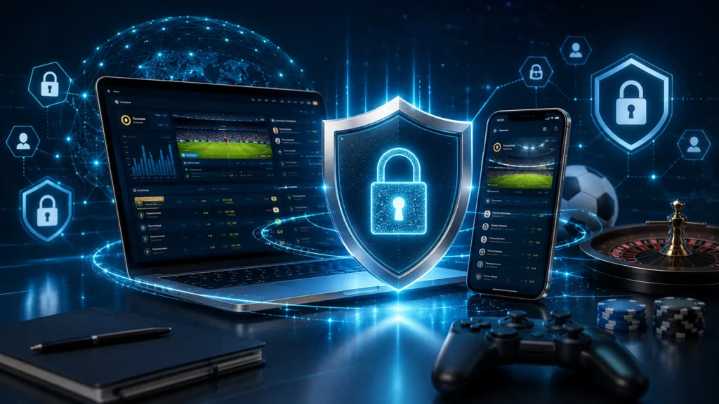 Cybersecurity illustration representing account protection and responsible gaming practices.