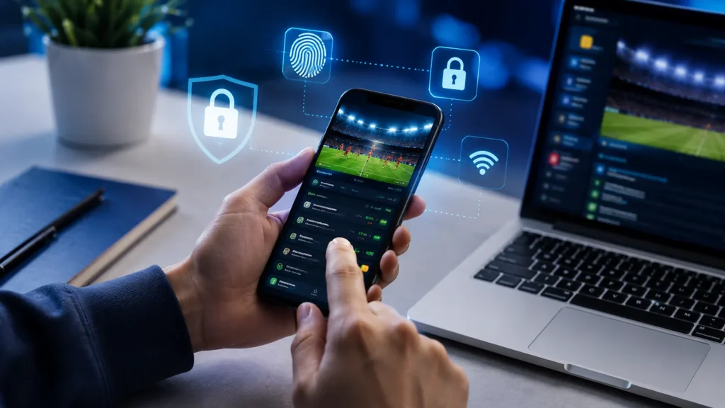 User accessing the Lotus365 platform securely on a smartphone with a modern digital interface.