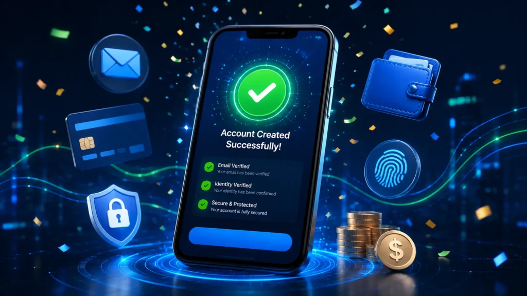 Successful Lotus365 account registration shown on a smartphone screen.